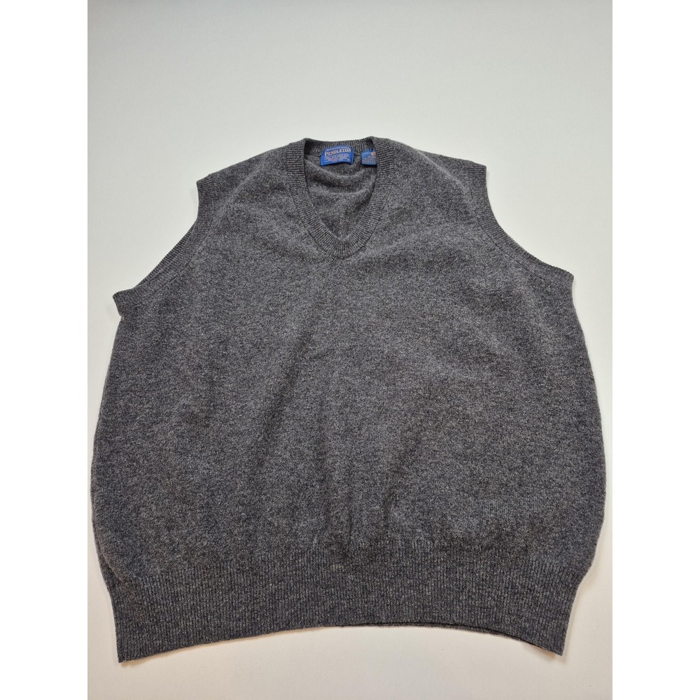 Pendleton Sweater Vest Mens XL Gray Lambswool Virgin Wool V Neck Knit Pullover